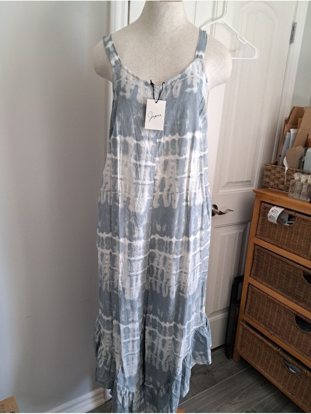 JAPNA tie Dye BOHO Flowy JUMPER Jumpsuit Ruffle Hem Loose Fit Beachy Comfy MED